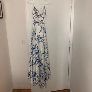 BETSY & ADAM WOMEN'S WHITE BLUE FLORAL GOWN NEW